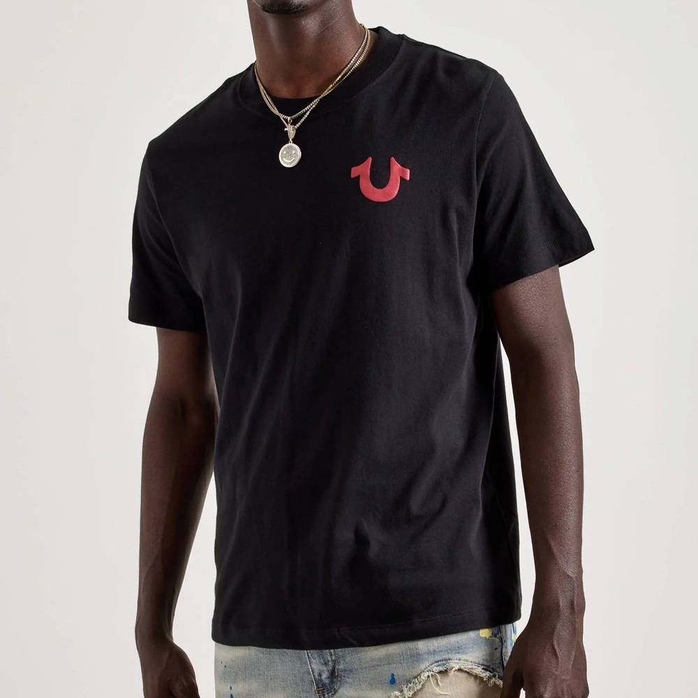 True Religion Men L Short Sleeve Big U Silicone Logo Buddha Graphic Tee NWT